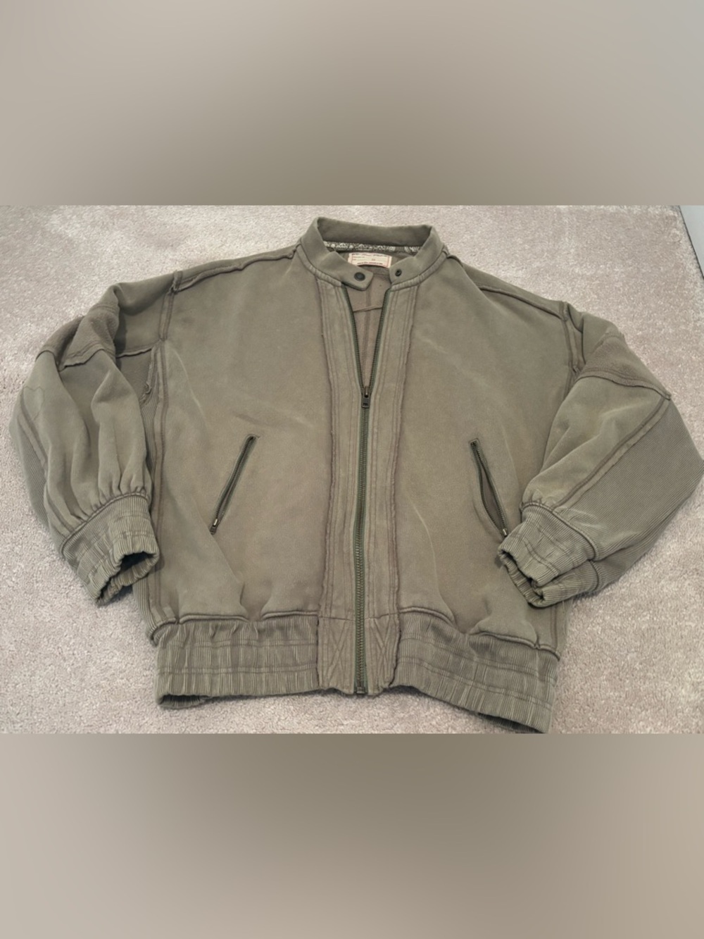 We The Free Womens XS Lou Moto Jacket Free People Olive Bomber Jacket